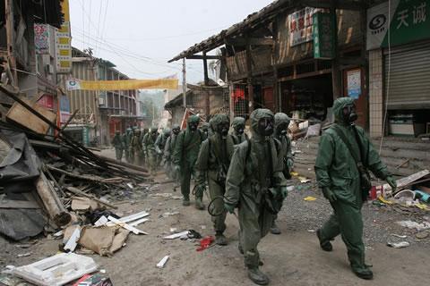 На 23 май 2008 г. китайски военни части за химическа защита са изпратени в гр. Ченджиаба (Chenjiaba), обл. Бейчуан (Beichuan). 