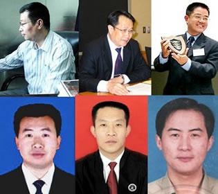 Китайски адвокати, които не се страхуват от отмъщението на режима, защитават практикуващи Фалун Гонг в съда. От ляво на дясно: Ли Субин, Мо Шаобин, Го Годин, Джянг Тянюн, Хан Джикуан, Ли Хебин. 
