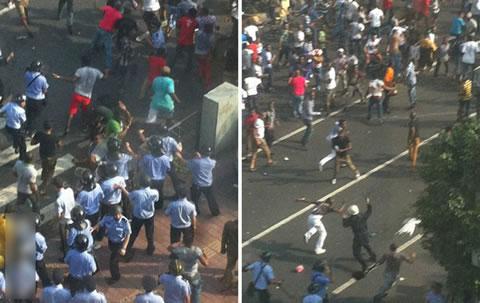 Протестът на африканците срещу полицията. Град Гуанджоу, провинция Гуандонг.