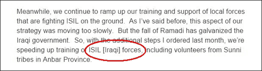 На сайта на Белия дом се вижда оригиналния текст на речта, но редактиран, с поставено “иракските” след думата “ИДИЛ”, за да се поправи грешката.